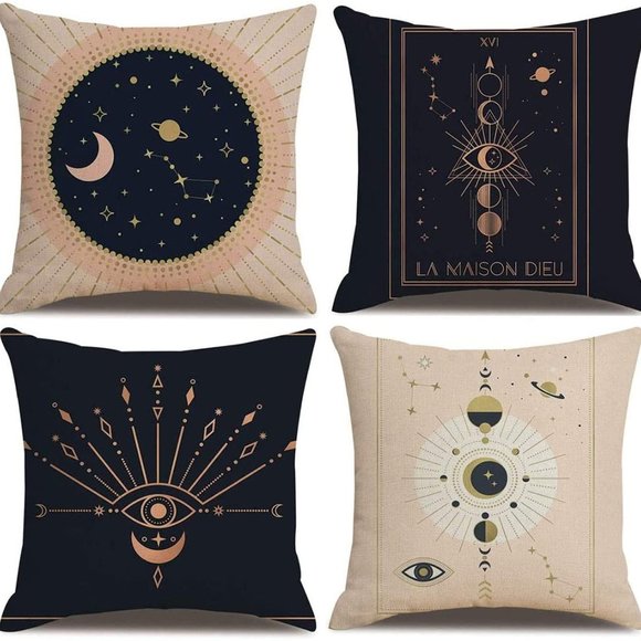 Free People Set of 4 SunMoon Pink Gold Black Eye of Wisdom Throw Pillow Covers